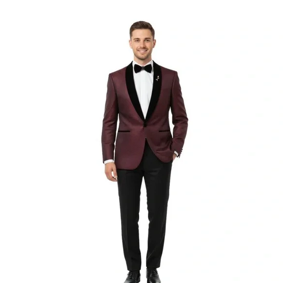 Burgundy men’s slim fit jacket velvet
